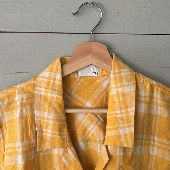 Wilfred Free Yellow Plaid Tie Front Collared Linen Shirt - Picture 3 of 8